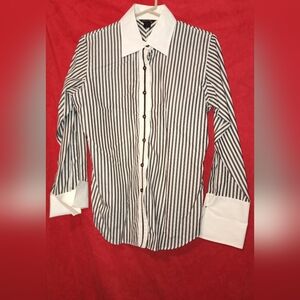 Pink Tartan Classic Black and White Striped Shirt W French Cuffs Size 10